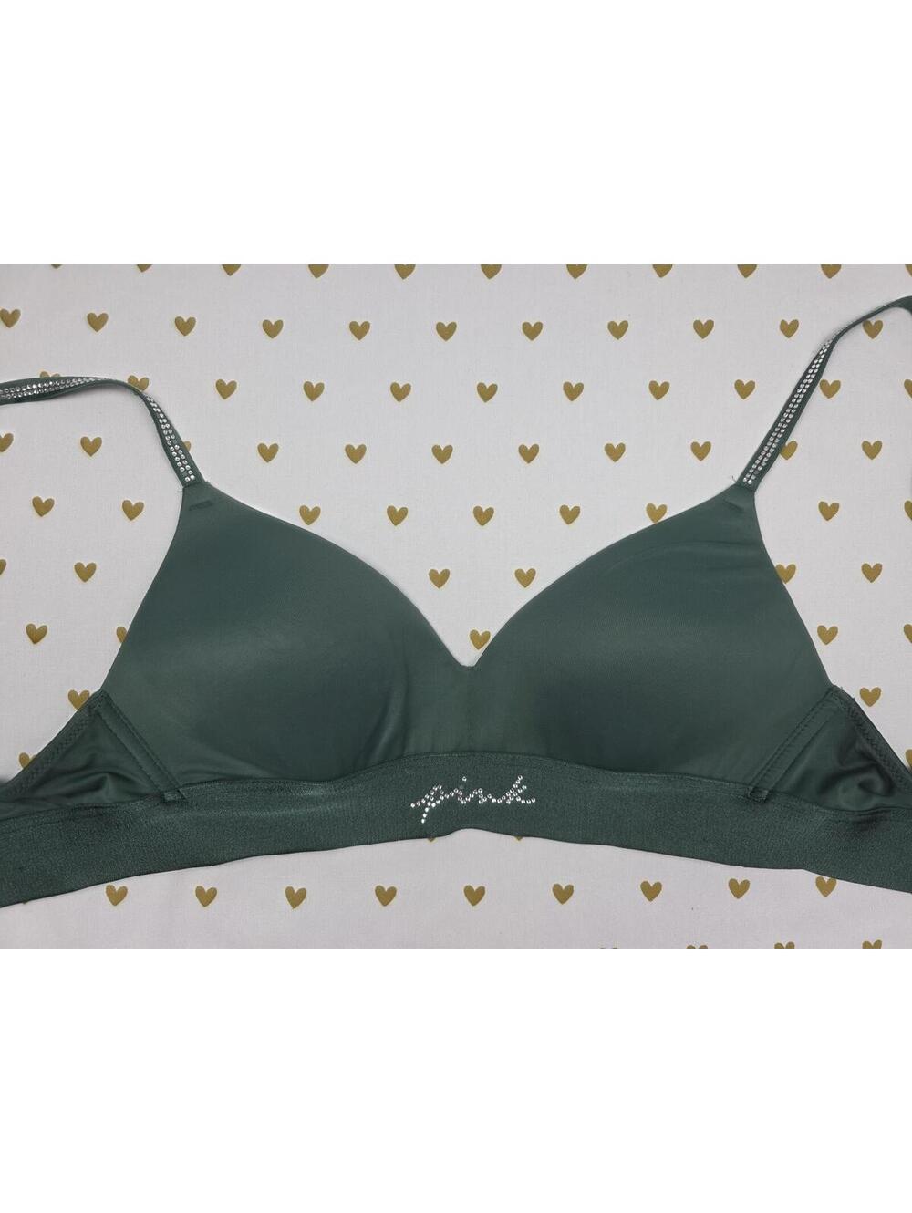 Victorias Secret PINK Green Wireless SHINE BLING Bra 32c Wear Everywhere